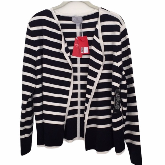 NWT Pure collection double faced cotton cashmere striped open sweater jacket - Picture 1 of 11